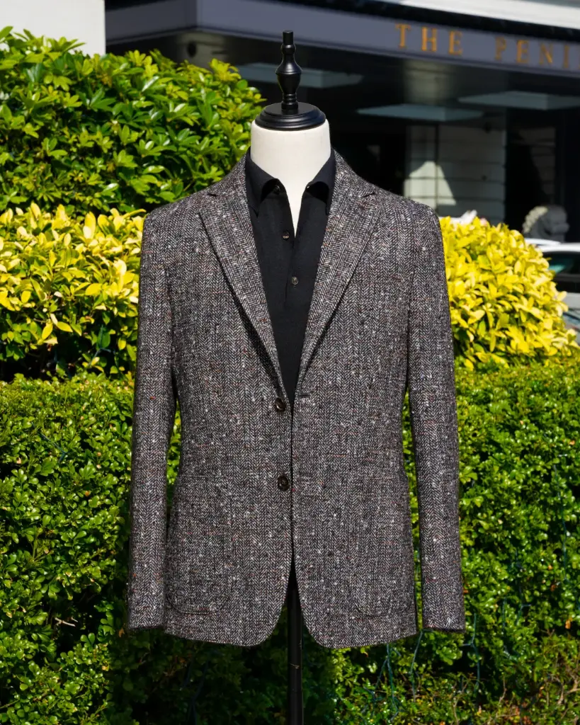Grey Brown Herringbone Wool Blazer