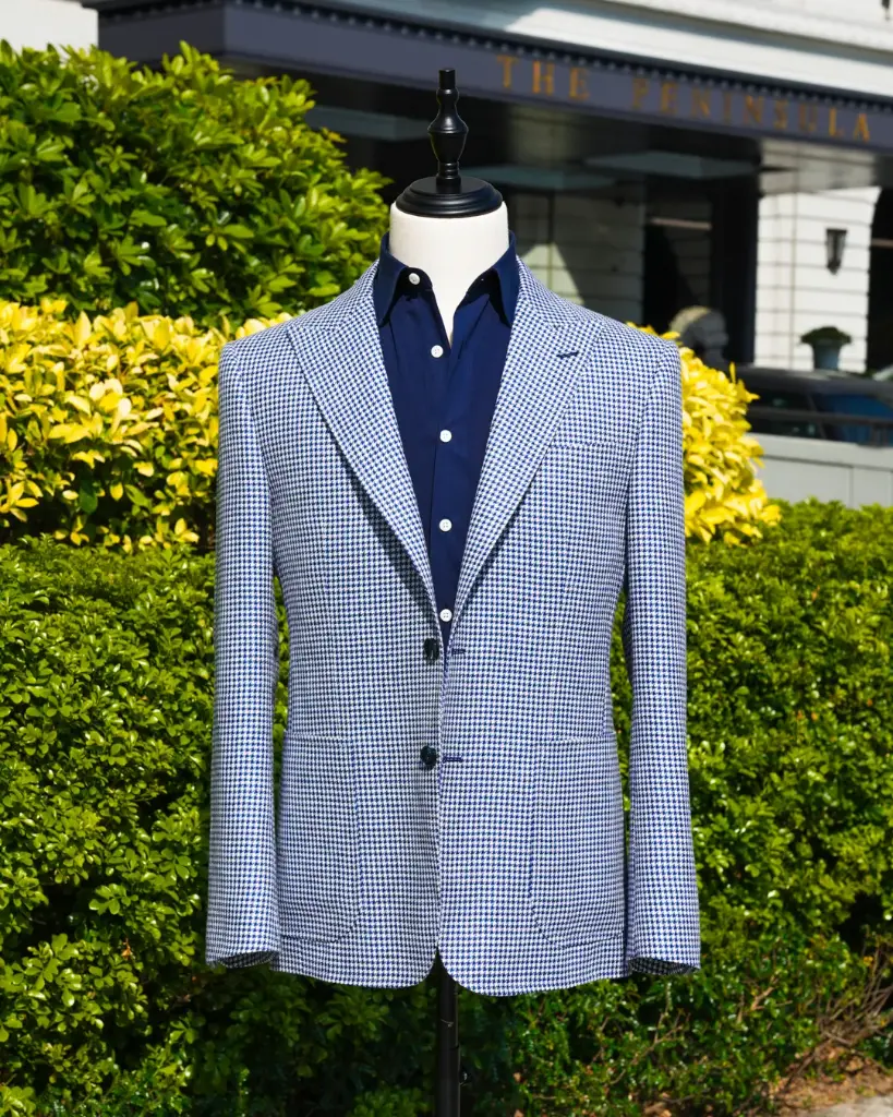[RS029] Blue Houndstooth Linen & Wool Blazer