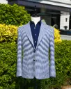 Blue Houndstooth Linen & Wool Blazer