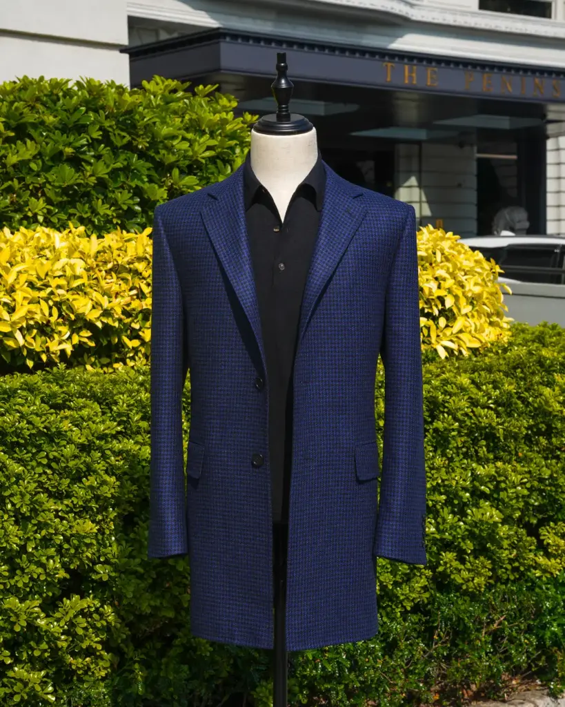 [RS024] Blue Houndstooth Virgin Wool Overcoat