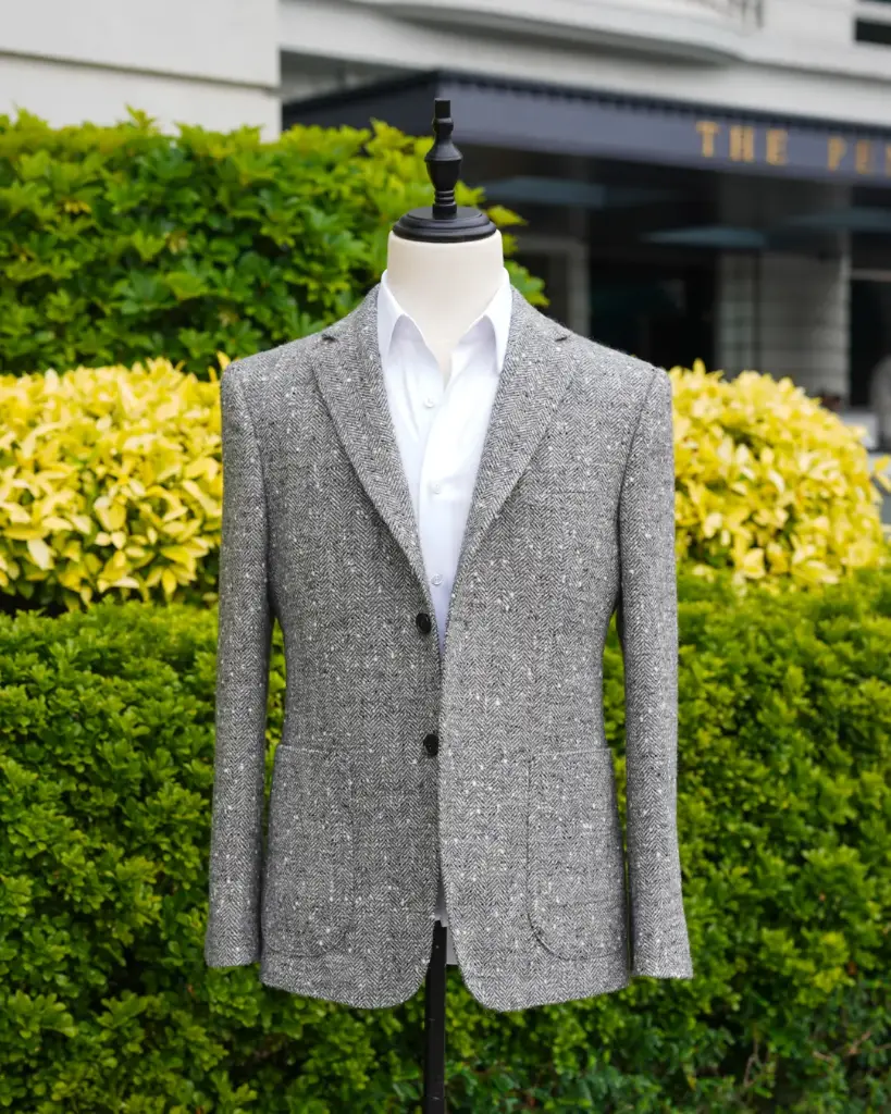 [M23532] Light Grey Herringbone Wool Blazer