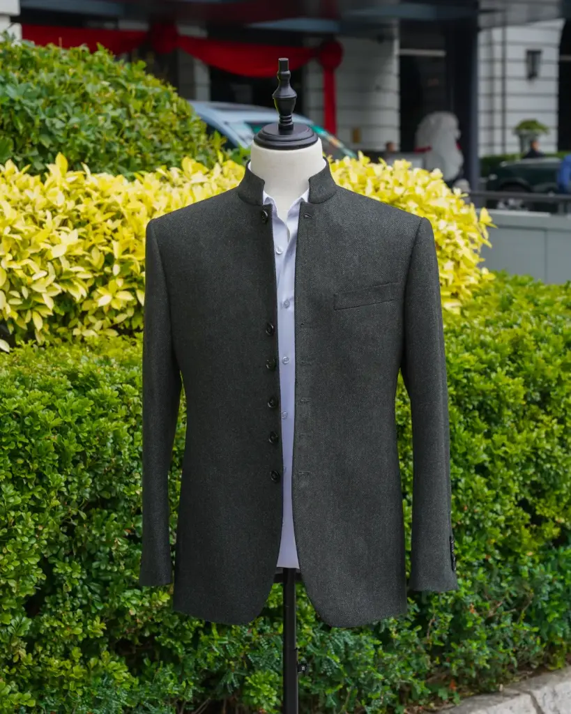 [RS022] Dark Green Virgin Wool Mandarin Blazer