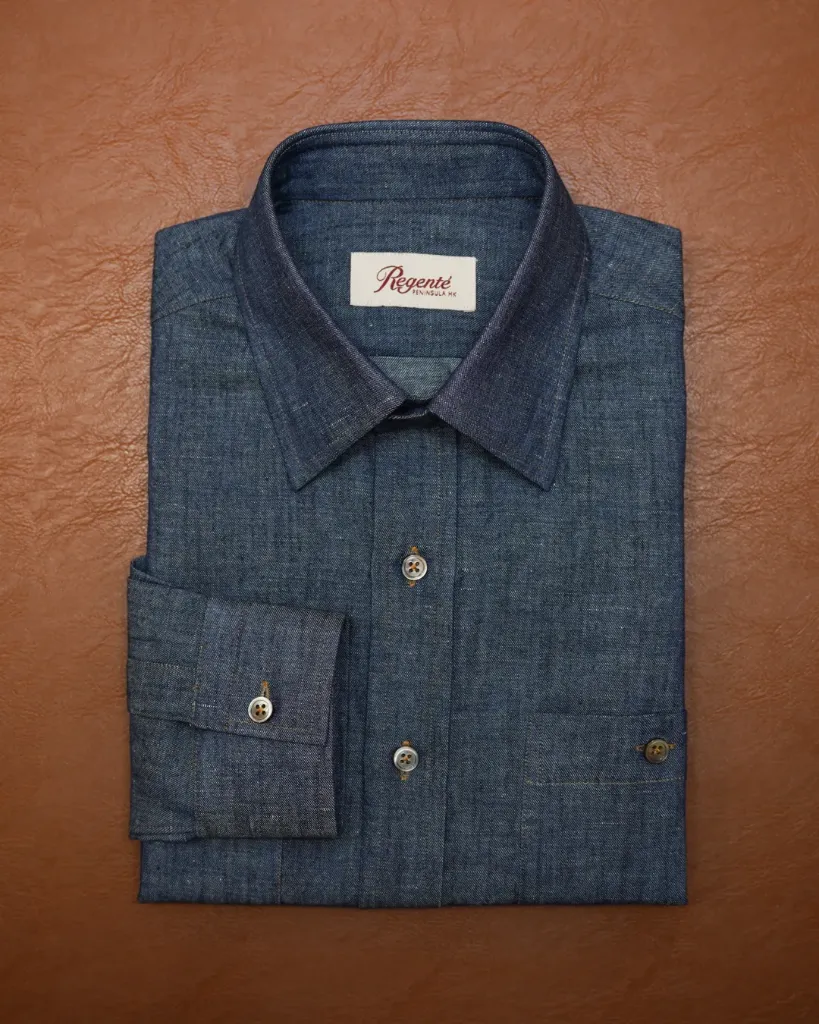 Dark Blue Coral Twill Denim Shirt