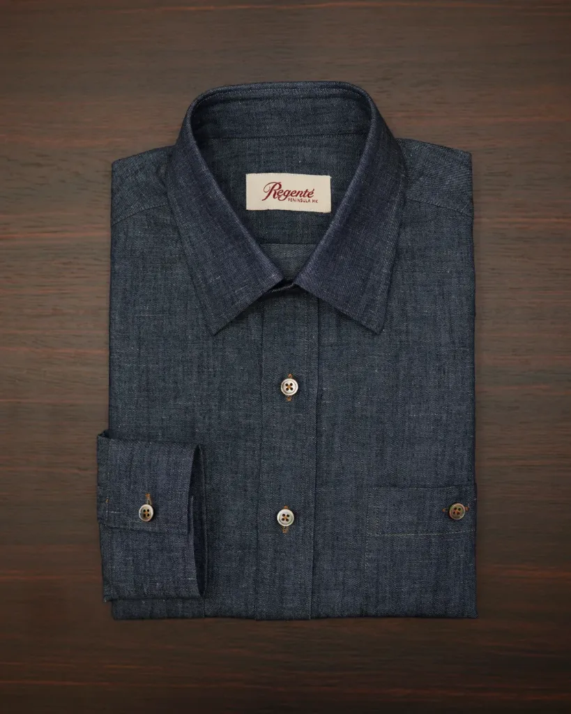 Dark Blue Coral Twill Denim Shirt