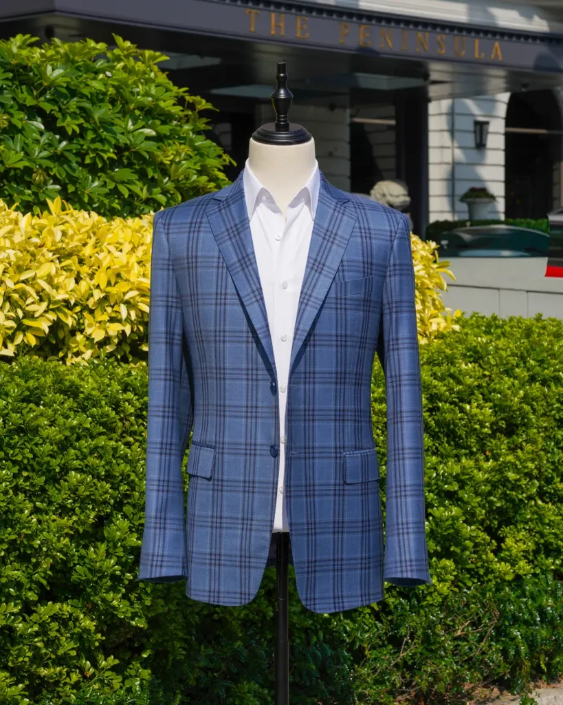 [M23537B] Loro Piana Blue Glen Plaid Australis Blazer